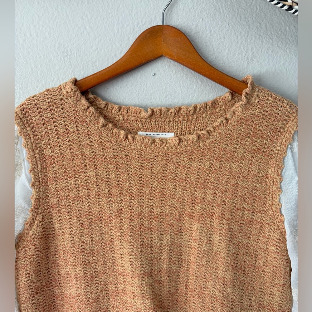 Anthropologie Layered Sweater Vest Knit Top Embroidered Sleeves Women Large - Picture 3 of 14